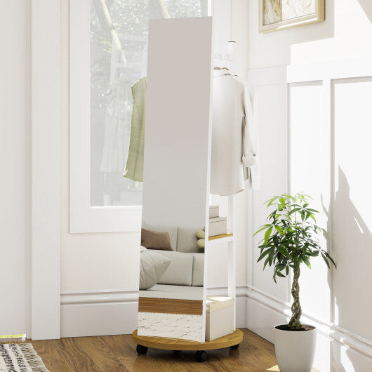 Coat Rack with Full Length Mirror Freestanding Coat Tree with 3 Hooks-Walnut LuxuryLifeWay Online Store