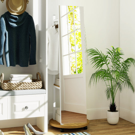 Coat Rack with Full Length Mirror Freestanding Coat Tree with 3 Hooks-Walnut LuxuryLifeWay Online Store