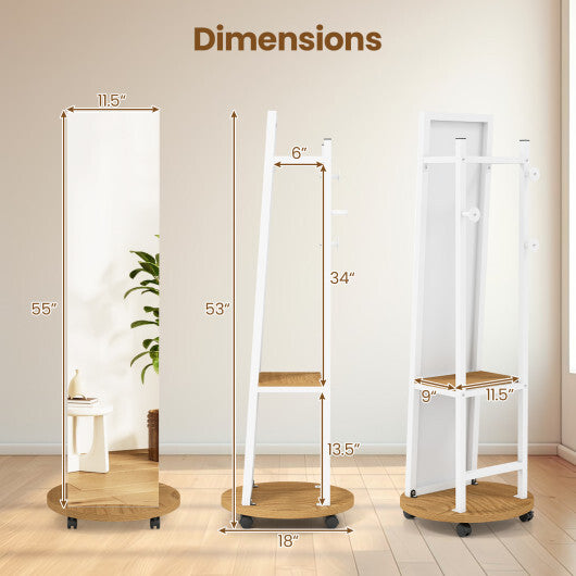 Coat Rack with Full Length Mirror Freestanding Coat Tree with 3 Hooks-Walnut LuxuryLifeWay Online Store