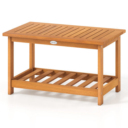 Patio Acacia Wood Coffee Table 2-Tier Rectangular Center Table LuxuryLifeWay Online Store