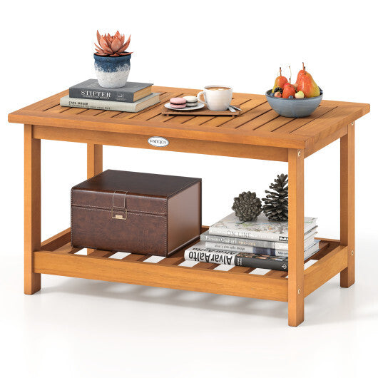 Patio Acacia Wood Coffee Table 2-Tier Rectangular Center Table LuxuryLifeWay Online Store