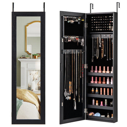 Jewelry Cabinet Wall or Door Mounted Jewelry Armoire with Full-Length Mirror-Black LuxuryLifeWay Online Store