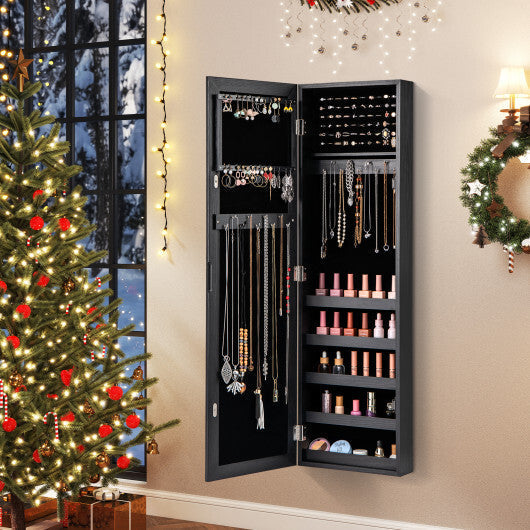 Jewelry Cabinet Wall or Door Mounted Jewelry Armoire with Full-Length Mirror-Black LuxuryLifeWay Online Store