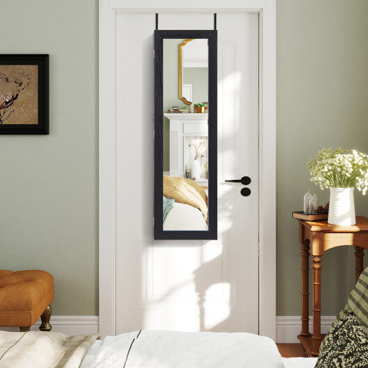 Jewelry Cabinet Wall or Door Mounted Jewelry Armoire with Full-Length Mirror-Black LuxuryLifeWay Online Store