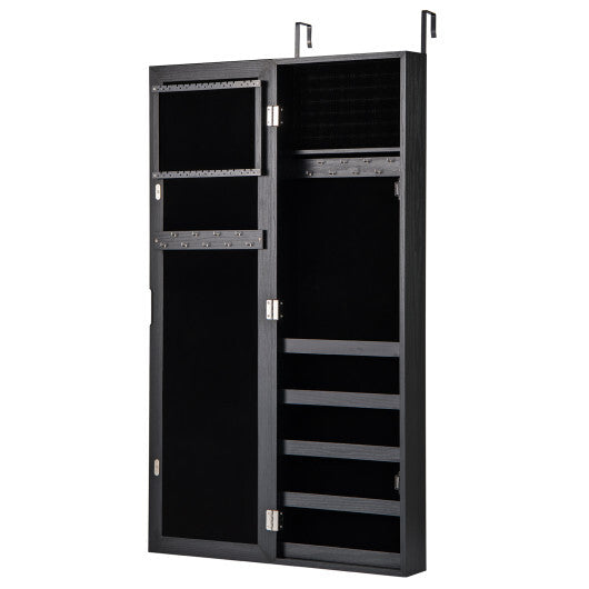 Jewelry Cabinet Wall or Door Mounted Jewelry Armoire with Full-Length Mirror-Black LuxuryLifeWay Online Store