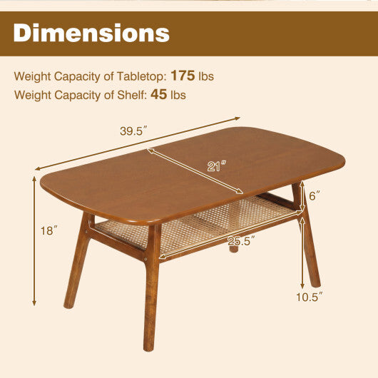 2-Tier Boho Rattan Coffee Table with Rounded Corners-Walnut LuxuryLifeWay Online Store