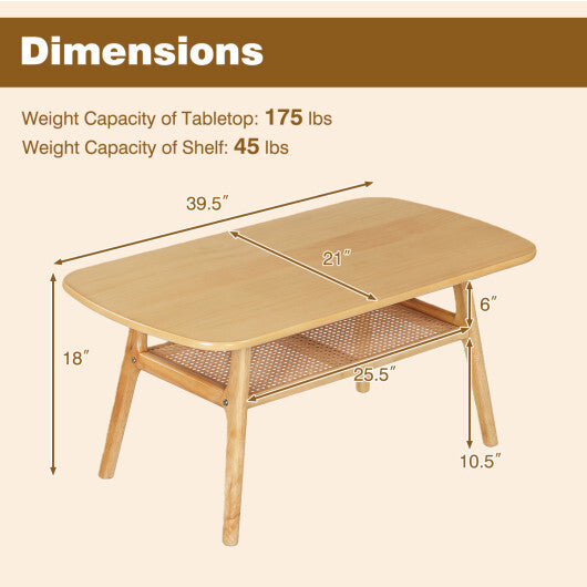 2-Tier Boho Rattan Coffee Table with Rounded Corners-Walnut LuxuryLifeWay Online Store