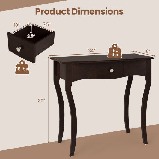 Console Table with Drawer and Solid Wood Frame-Espresso LuxuryLifeWay Online Store