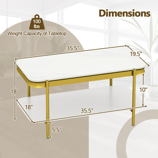 2-Tier Modern Rectangular Coffee Table with Sintered Stone Top-White LuxuryLifeWay Online Store