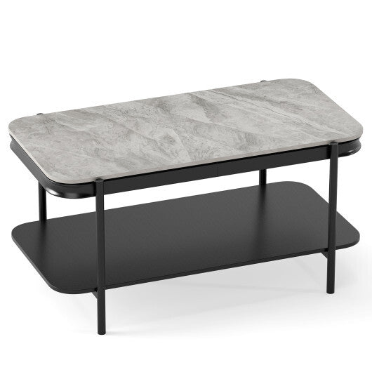 2-Tier Modern Rectangular Coffee Table with Sintered Stone Top-White LuxuryLifeWay Online Store