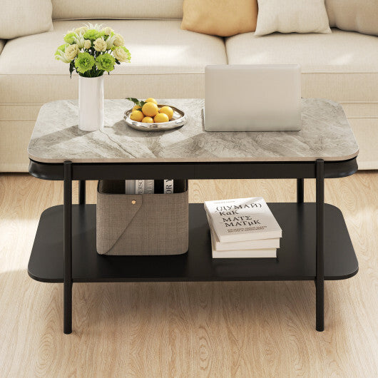 2-Tier Modern Rectangular Coffee Table with Sintered Stone Top-White LuxuryLifeWay Online Store