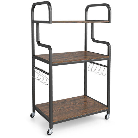 3-Tier Rolling Printer Stand Home Office Large Printer Cart with Storage Shelves-Rustic Brown