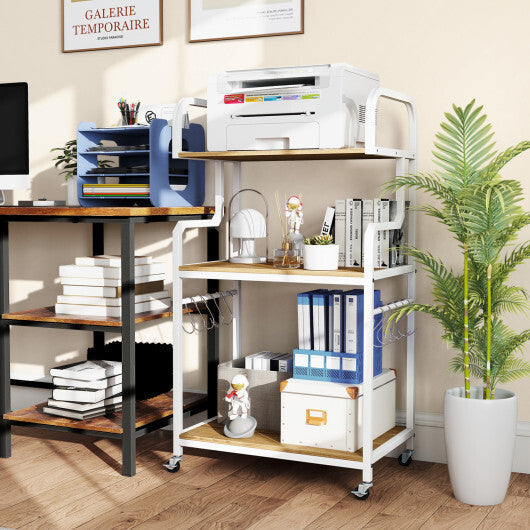 3-Tier Rolling Printer Stand Home Office Large Printer Cart with Storage Shelves-Rustic Brown