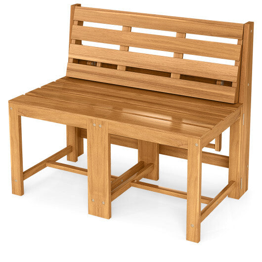 3-in-1 Outdoor Acacia Wood Loveseat Bench Furniture with Slatted Seat LuxuryLifeWay Online Store