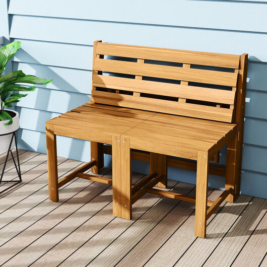 3-in-1 Outdoor Acacia Wood Loveseat Bench Furniture with Slatted Seat LuxuryLifeWay Online Store