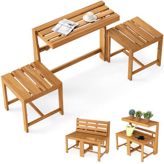 3-in-1 Outdoor Acacia Wood Loveseat Bench Furniture with Slatted Seat LuxuryLifeWay Online Store