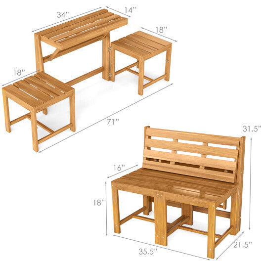 3-in-1 Outdoor Acacia Wood Loveseat Bench Furniture with Slatted Seat LuxuryLifeWay Online Store