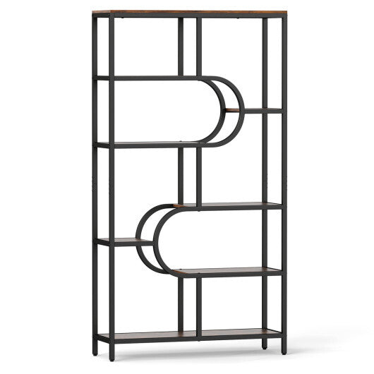 5-Tier Bookshelf Tall Etagere Bookcase with Open Storage Shelves and U Shape-Rustic Brown LuxuryLifeWay Online Store