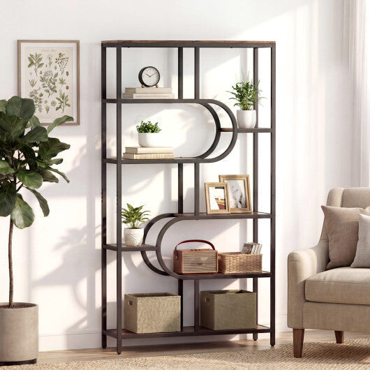 5-Tier Bookshelf Tall Etagere Bookcase with Open Storage Shelves and U Shape-Rustic Brown LuxuryLifeWay Online Store