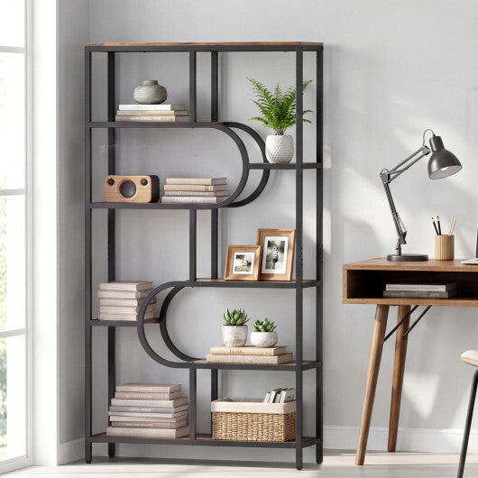 5-Tier Bookshelf Tall Etagere Bookcase with Open Storage Shelves and U Shape-Rustic Brown LuxuryLifeWay Online Store