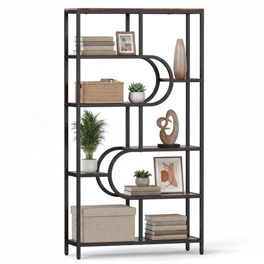 5-Tier Bookshelf Tall Etagere Bookcase with Open Storage Shelves and U Shape-Rustic Brown LuxuryLifeWay Online Store