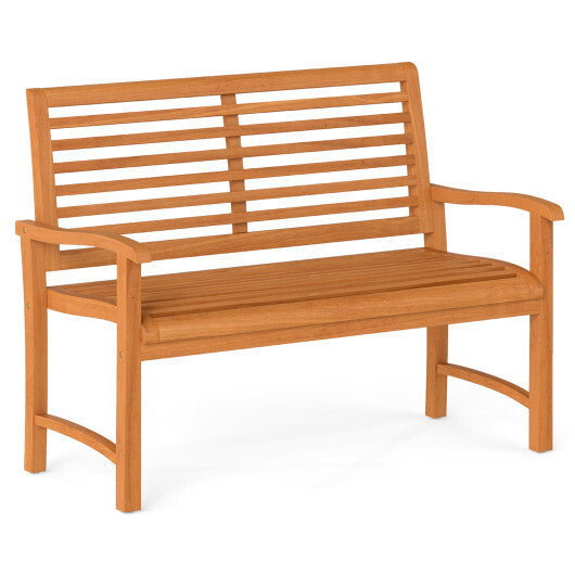 Teak Wood Outdoor Garden Bench with Slatted Backrest and Seat LuxuryLifeWay Online Store