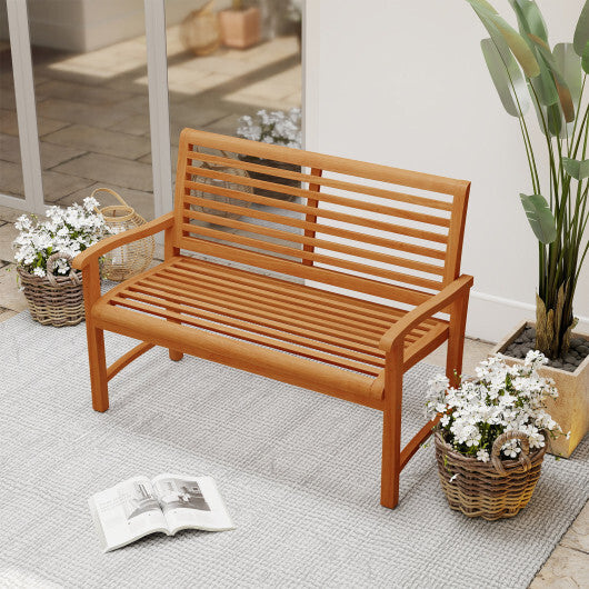 Teak Wood Outdoor Garden Bench with Slatted Backrest and Seat LuxuryLifeWay Online Store