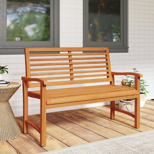Teak Wood Outdoor Garden Bench with Slatted Backrest and Seat LuxuryLifeWay Online Store