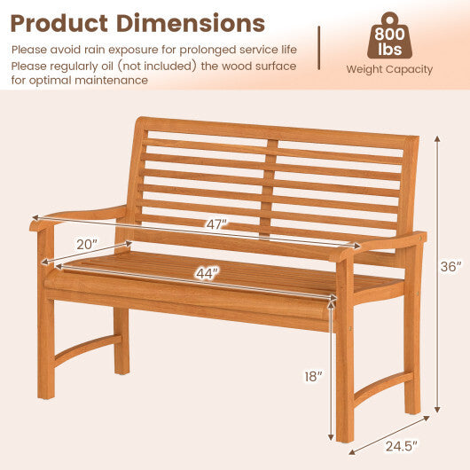 Teak Wood Outdoor Garden Bench with Slatted Backrest and Seat LuxuryLifeWay Online Store