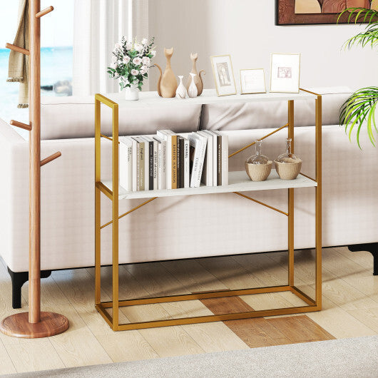 36" Console Table 2-Tier Entryway Table with Wooden Open Shelves and Metal Frame-White LuxuryLifeWay Online Store