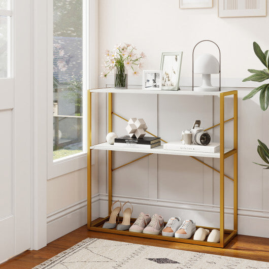 36" Console Table 2-Tier Entryway Table with Wooden Open Shelves and Metal Frame-White LuxuryLifeWay Online Store