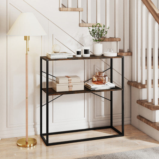 36" Console Table 2-Tier Entryway Table with Wooden Open Shelves and Metal Frame-White LuxuryLifeWay Online Store