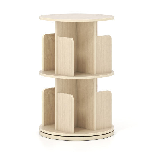 2-Tier Rotating Bookshelf with Dividers and Anti-falling Baffles-Natural