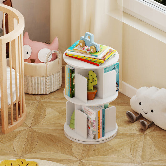 2-Tier Rotating Bookshelf with Dividers and Anti-falling Baffles-Natural