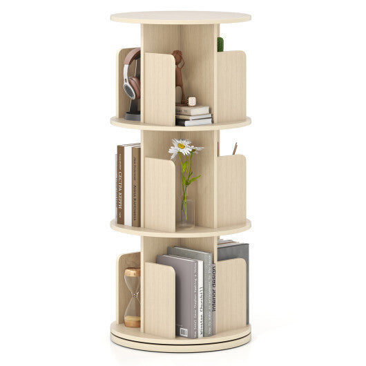 3-Tier Rotating Bookshelf with Dividers and Anti-falling Baffles-Natural LuxuryLifeWay Online Store