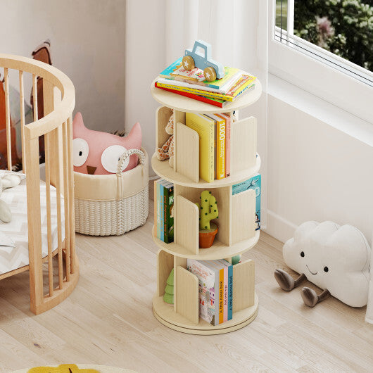 3-Tier Rotating Bookshelf with Dividers and Anti-falling Baffles-Natural LuxuryLifeWay Online Store