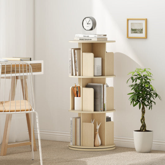 3-Tier Rotating Bookshelf with Dividers and Anti-falling Baffles-Natural LuxuryLifeWay Online Store