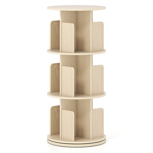 3-Tier Rotating Bookshelf with Dividers and Anti-falling Baffles-Natural LuxuryLifeWay Online Store