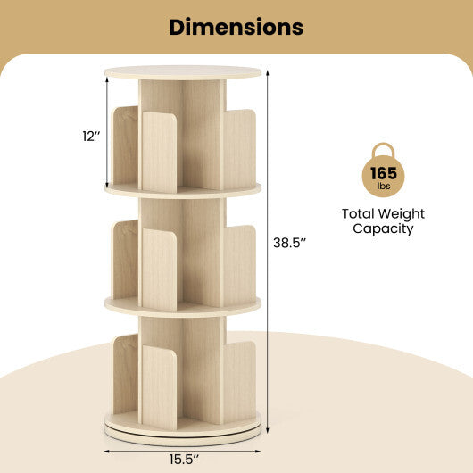 3-Tier Rotating Bookshelf with Dividers and Anti-falling Baffles-Natural LuxuryLifeWay Online Store