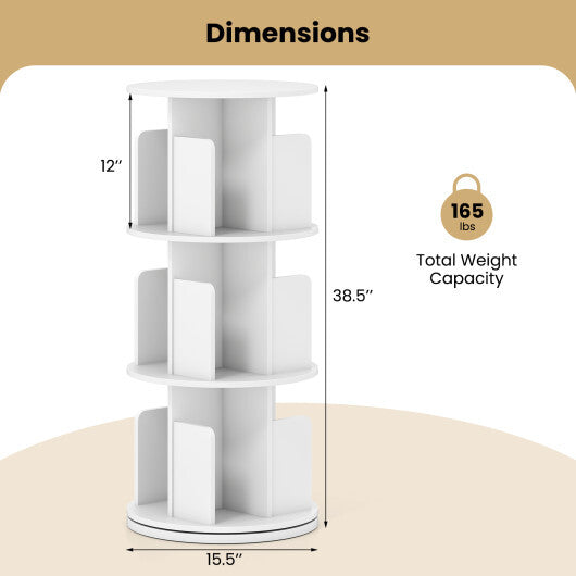 3-Tier Rotating Bookshelf with Dividers and Anti-falling Baffles-Natural LuxuryLifeWay Online Store