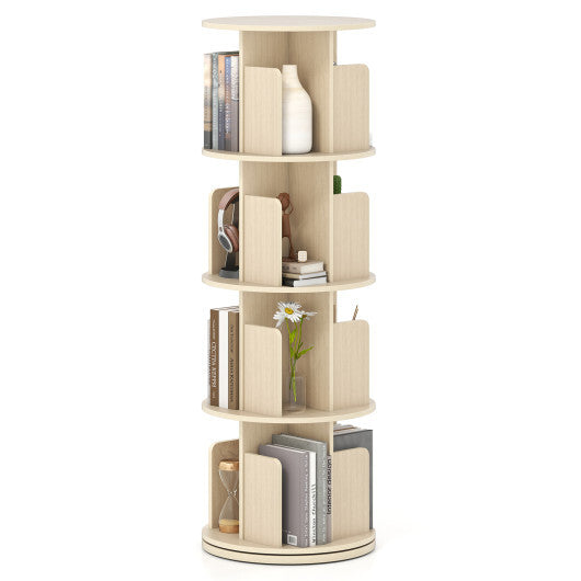 4-Tier Rotating Bookshelf 360 Display Rack with Dividers and Anti-falling Baffles-Natural LuxuryLifeWay Online Store