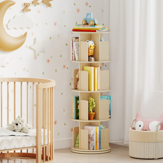 4-Tier Rotating Bookshelf 360 Display Rack with Dividers and Anti-falling Baffles-Natural LuxuryLifeWay Online Store