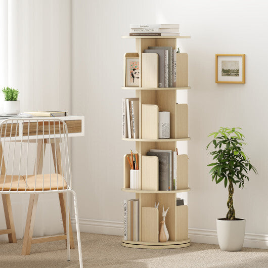 4-Tier Rotating Bookshelf 360 Display Rack with Dividers and Anti-falling Baffles-Natural LuxuryLifeWay Online Store
