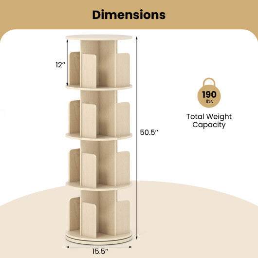 4-Tier Rotating Bookshelf 360 Display Rack with Dividers and Anti-falling Baffles-Natural LuxuryLifeWay Online Store