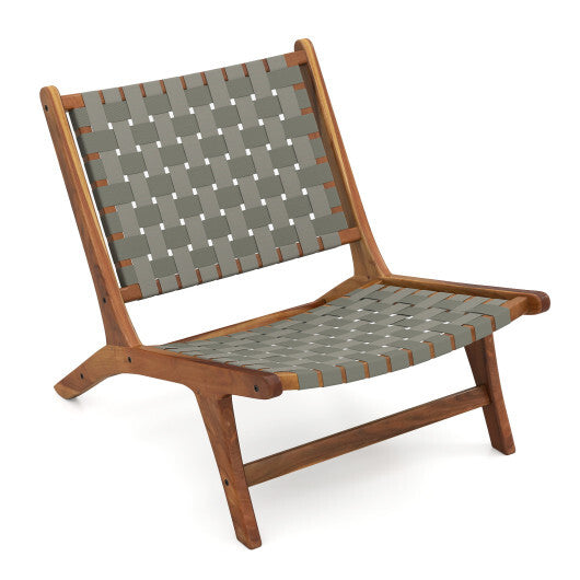 Patio Teak Wood Chair Outdoor Mid-Century Accent Chair with Nylon Webbing Seat LuxuryLifeWay Online Store