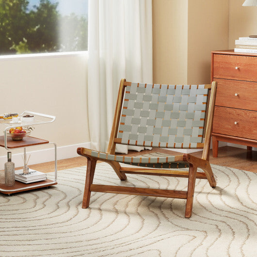 Patio Teak Wood Chair Outdoor Mid-Century Accent Chair with Nylon Webbing Seat LuxuryLifeWay Online Store