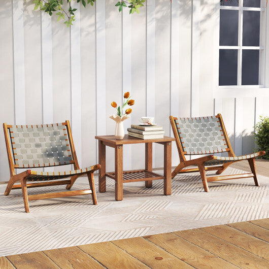 Patio Teak Wood Chair Outdoor Mid-Century Accent Chair with Nylon Webbing Seat LuxuryLifeWay Online Store