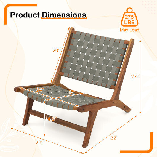 Patio Teak Wood Chair Outdoor Mid-Century Accent Chair with Nylon Webbing Seat LuxuryLifeWay Online Store
