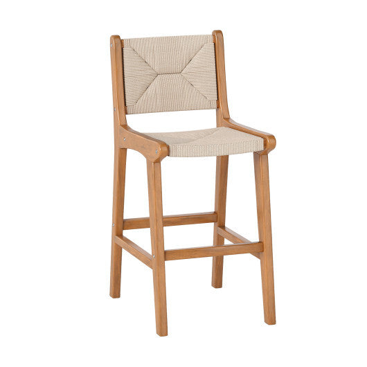 Set of 1 Outdoor Counter Height Bar Stool Woven Paper Rope Patio Barstool with Teak Wood Frame LuxuryLifeWay Online Store