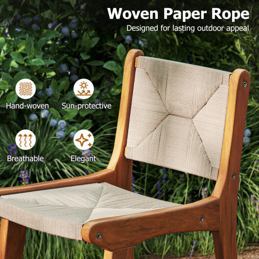 Set of 1 Outdoor Counter Height Bar Stool Woven Paper Rope Patio Barstool with Teak Wood Frame LuxuryLifeWay Online Store